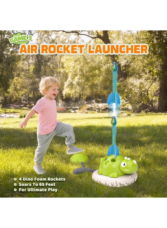 آلة رياضية موسيقية للقفز على شكل ديناصور 3 في 1 للأطفال، حلقة رمي وقاذفة صواريخ، ألعاب رياضية داخلية وخارجية مع جهاز تحكم عن بعد للأطفال من سن 3 إلى 8 سنوات و4 إلى 6 سنوات، هدية لعبة نشطة للخارج للأولاد والبنات - Image 5